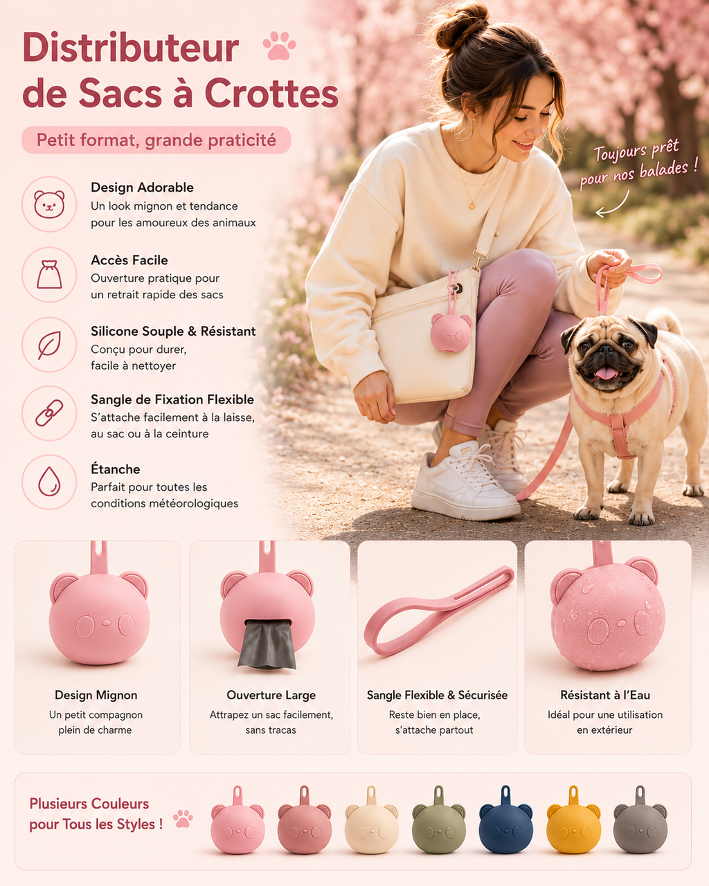 Distributeur de sacs à déjections pour chien – Silicone ourson