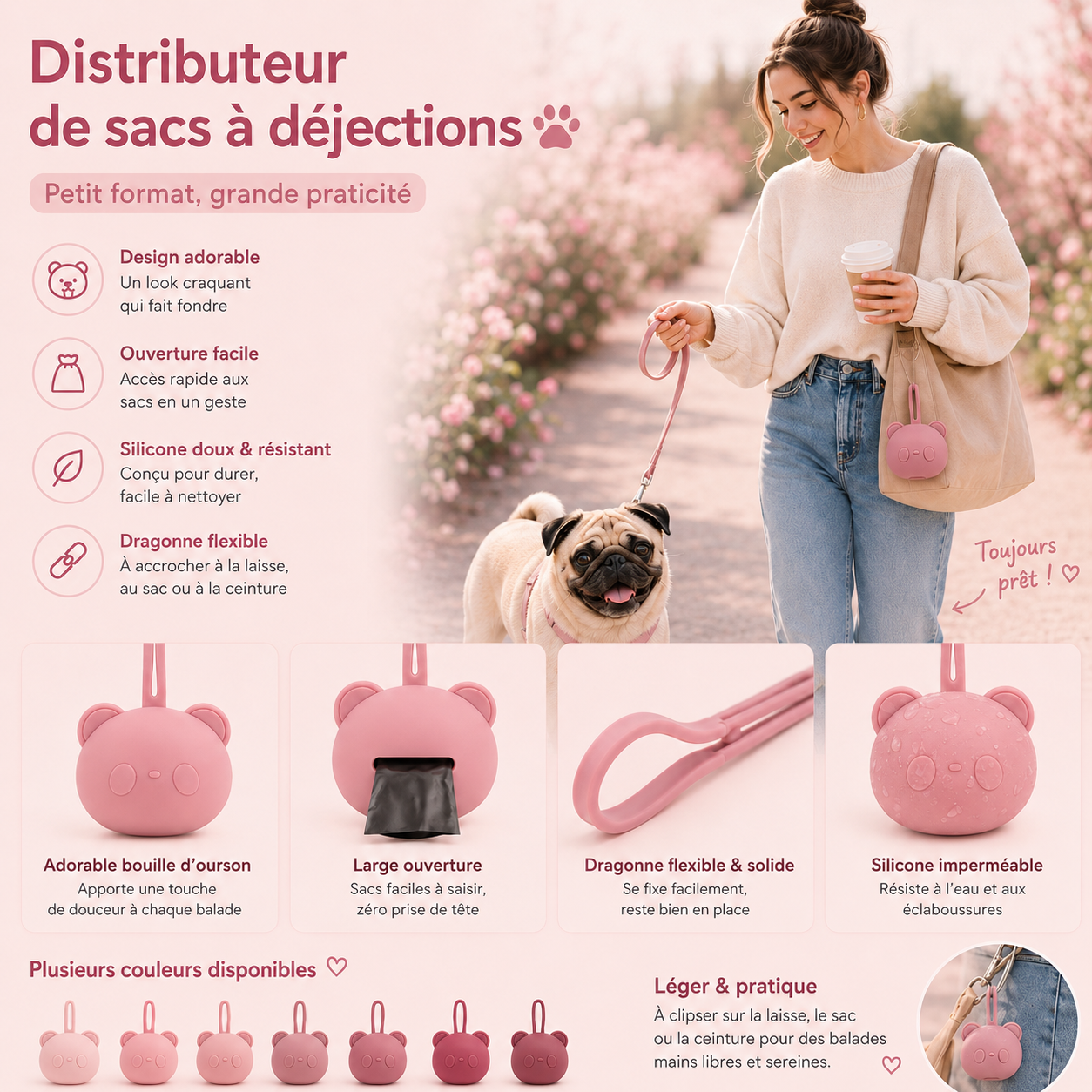 Distributeur de sacs à déjections pour chien – Silicone ourson