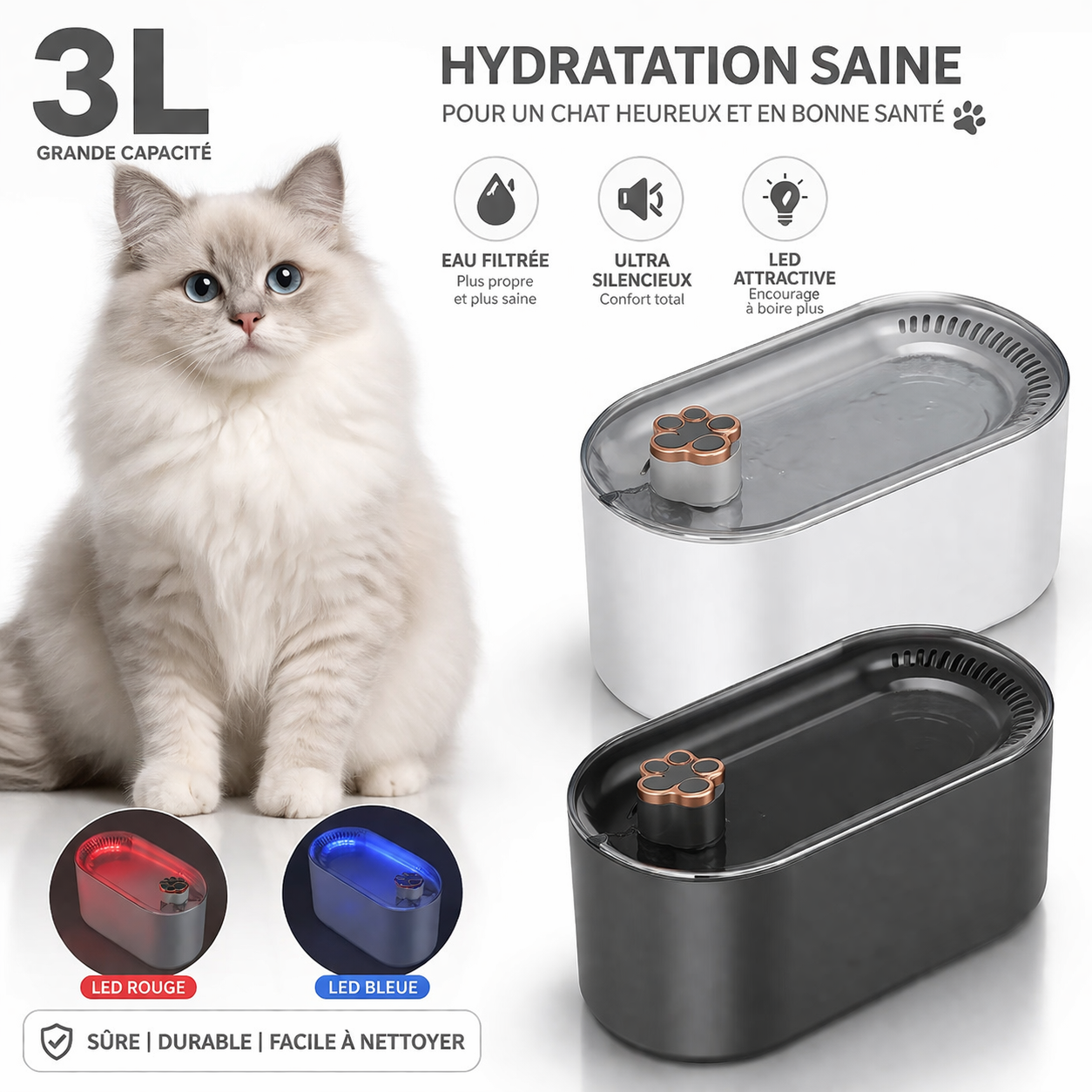 Fontaine à eau pour chat silencieuse – Pawdora